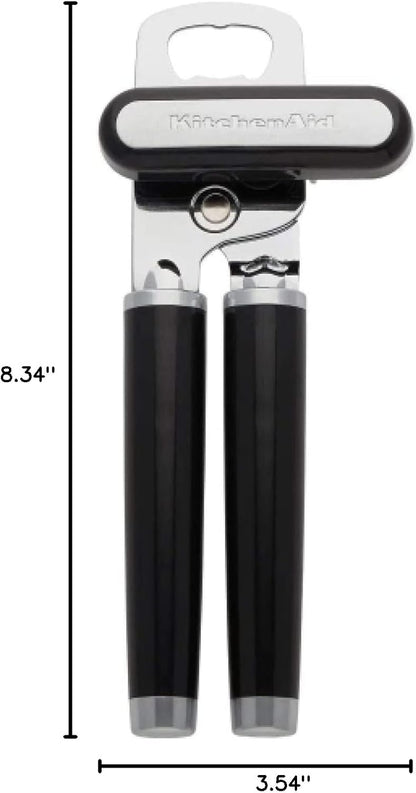 KitchenAid Classic Multifunction Can Opener and Bottle Opener Easy to Use, Razor Sharp Stainless Steel Cutting Wheel, Soft Ergonomic Handles, Black
