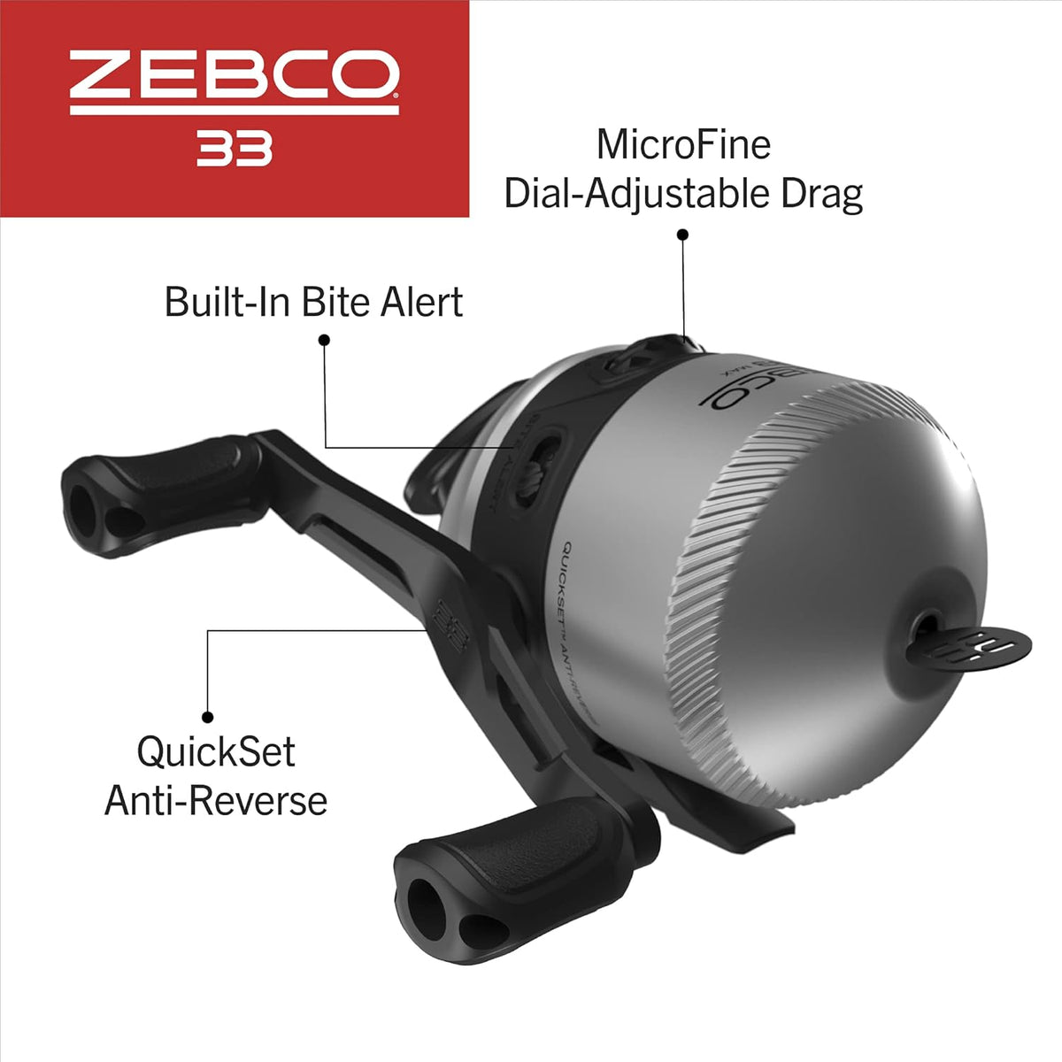 Zebco 33 Spincast Fishing Reel, Changeable Right or Left-Hand Retrieve, Built-in Bite Alert, All-Metal Gears, Pre-Spooled with Zebco Cajun Line