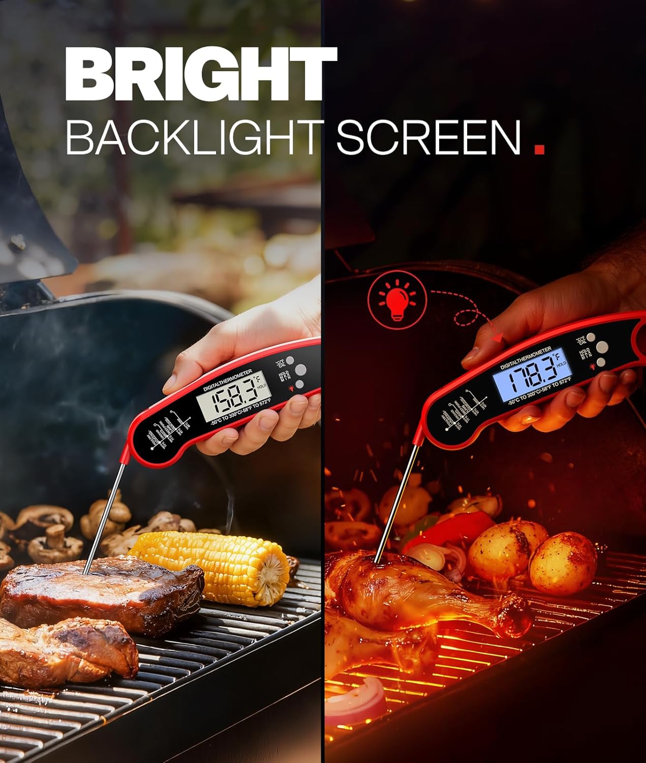 Meat Thermometer Digital – Instant Read Food Thermometer for Grilling, BBQ, Air Fryer, Smoker, Candy Making, Kitchen Gadgets, BBQ Essentials, Gift for Fathers Day, Dad Men Husband Him, Red