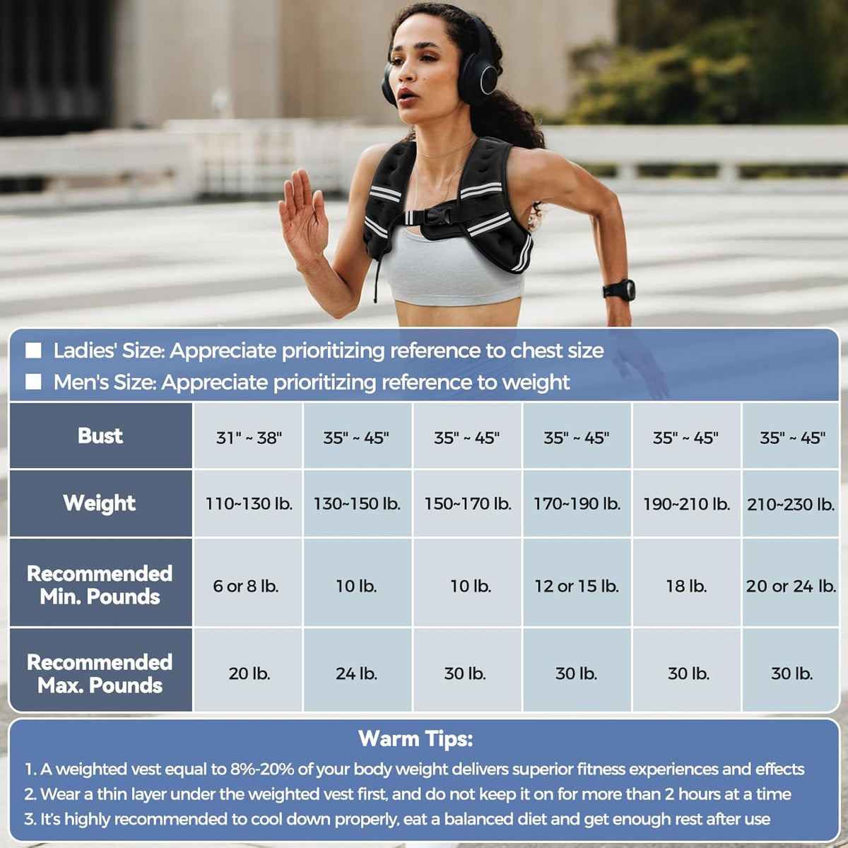 Zeerun Weighted Vest, 6lb/8lb/10lb/12lb/15lb/18lb/20lb/24lb/30lb for Men Women, Reflective Stripe Adjustable Buckle, Comfortable Durable Rucking Vest for Walking Running Strength Training