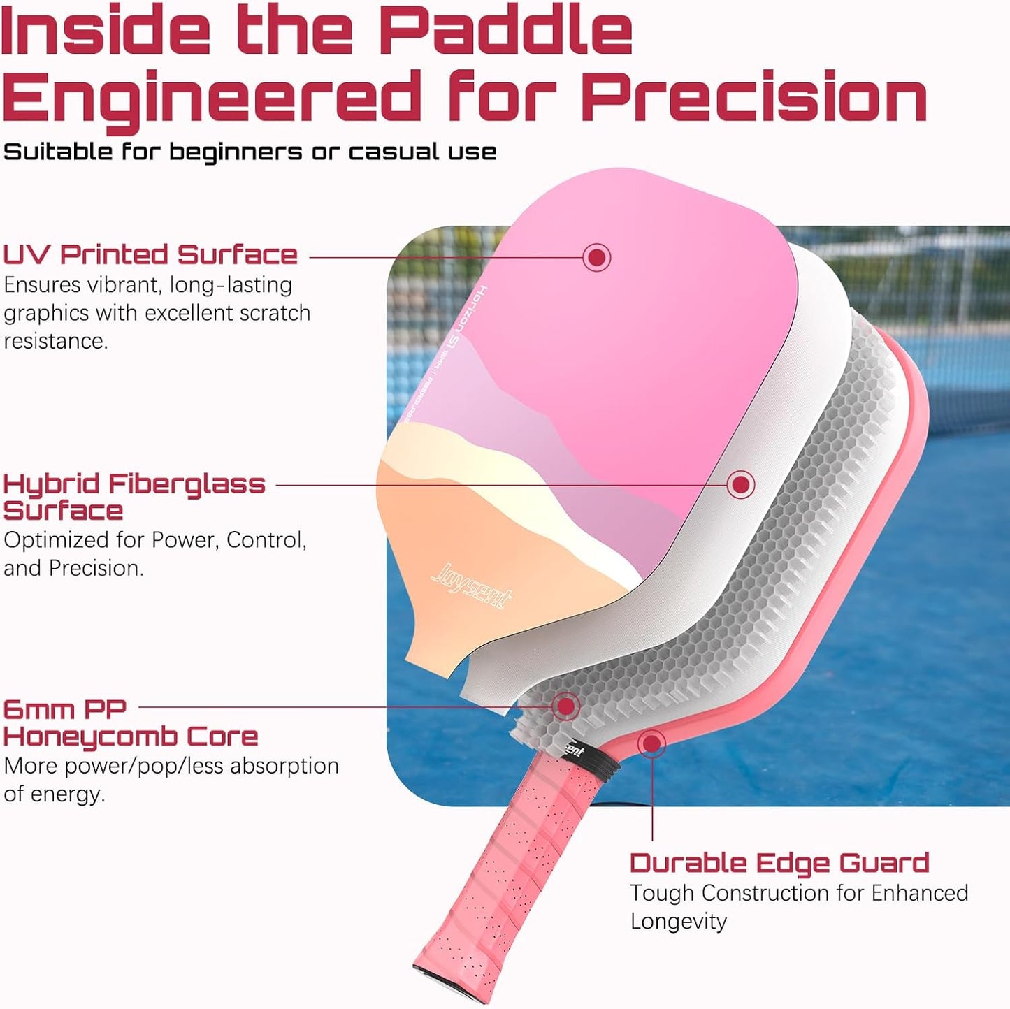 Pickleball Paddles Set of 2, Lightweight Pickleball Racket for Beginner, Fiberglass Surface Pickleball Set with Non-Slip Comfort Grip