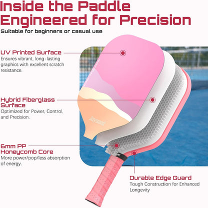 Pickleball Paddles Set of 2, Lightweight Pickleball Racket for Beginner, Fiberglass Surface Pickleball Set with Non-Slip Comfort Grip