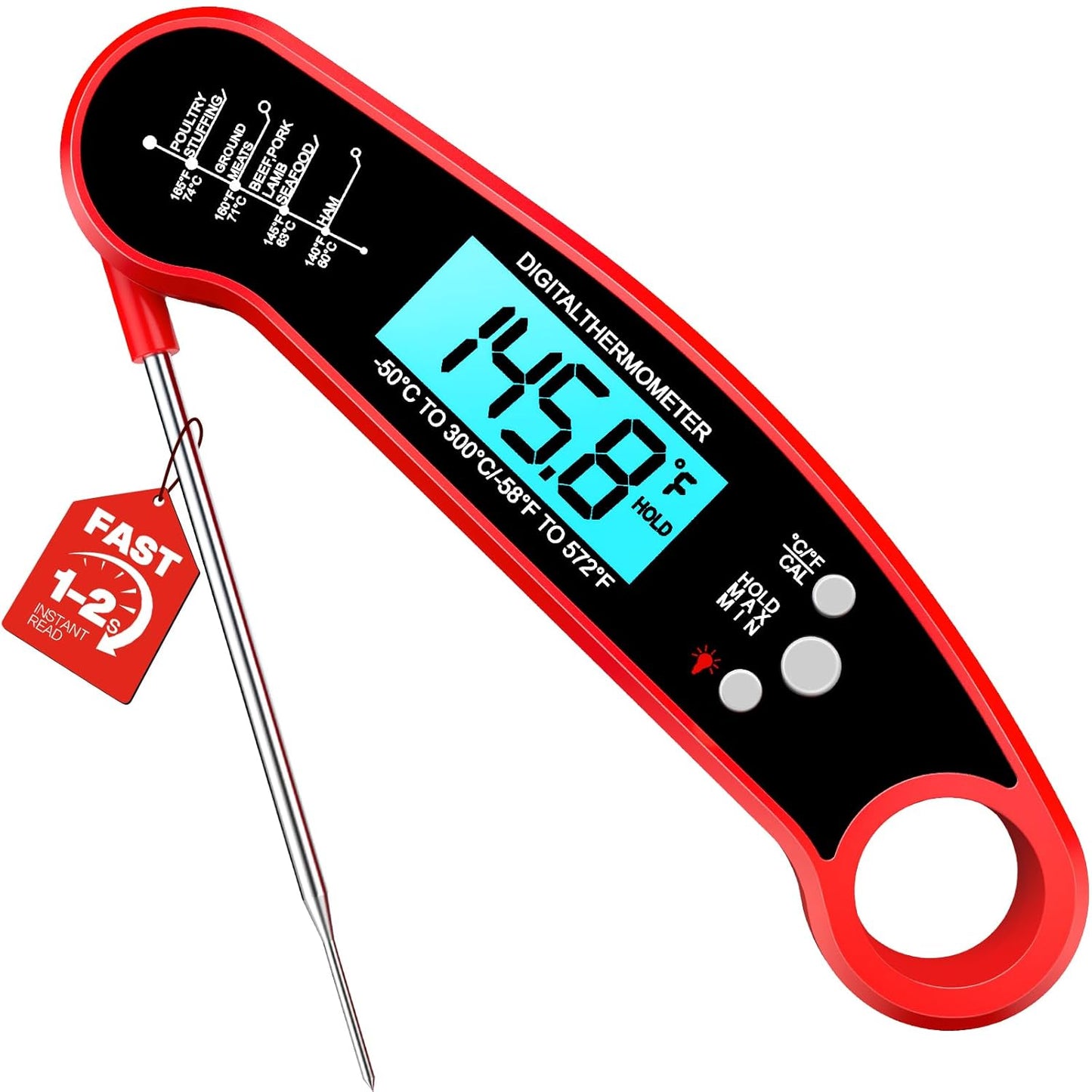 Meat Thermometer Digital – Instant Read Food Thermometer for Grilling, BBQ, Air Fryer, Smoker, Candy Making, Kitchen Gadgets, BBQ Essentials, Gift for Fathers Day, Dad Men Husband Him, Red