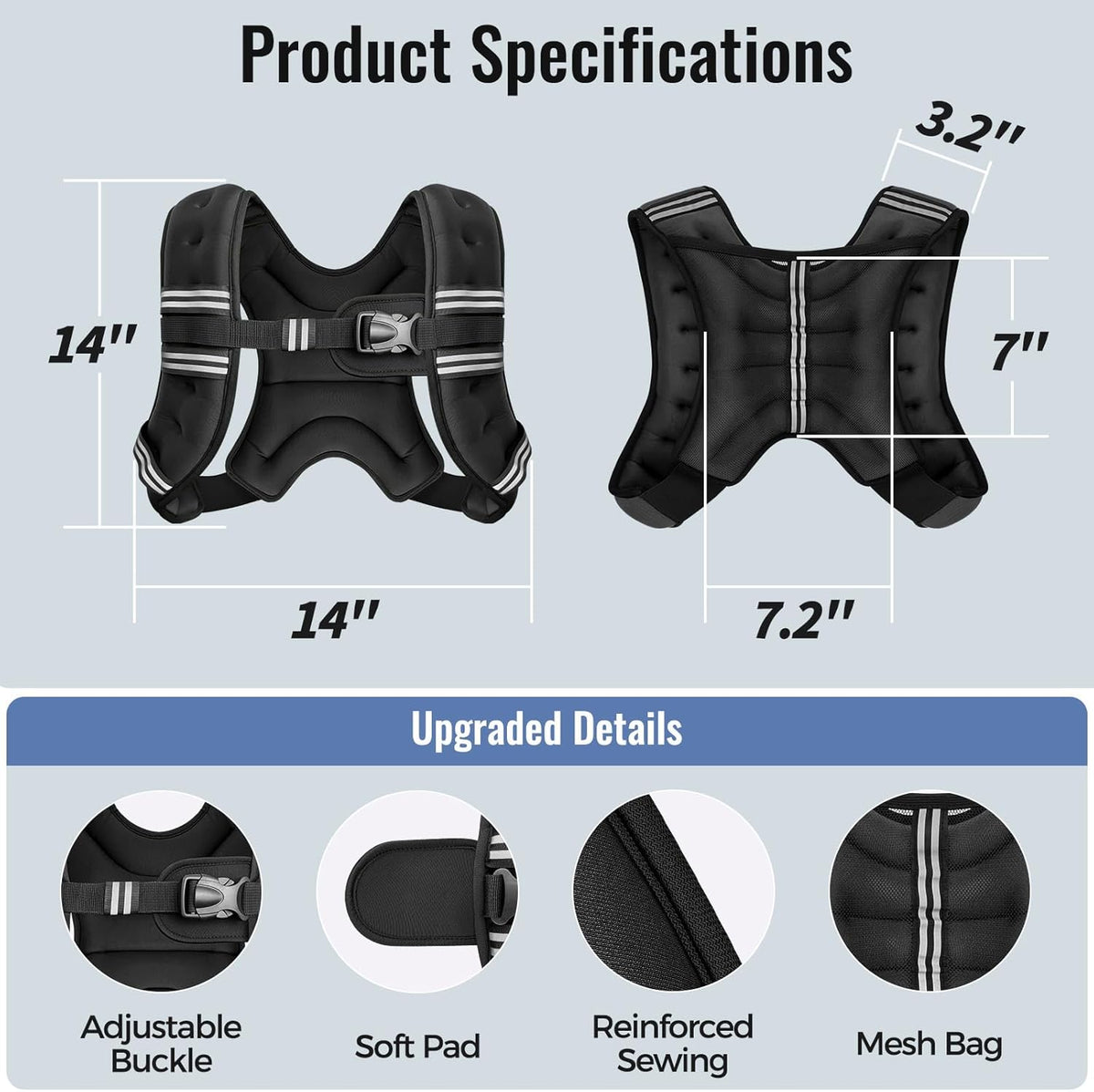Zeerun Weighted Vest, 6lb/8lb/10lb/12lb/15lb/18lb/20lb/24lb/30lb for Men Women, Reflective Stripe Adjustable Buckle, Comfortable Durable Rucking Vest for Walking Running Strength Training