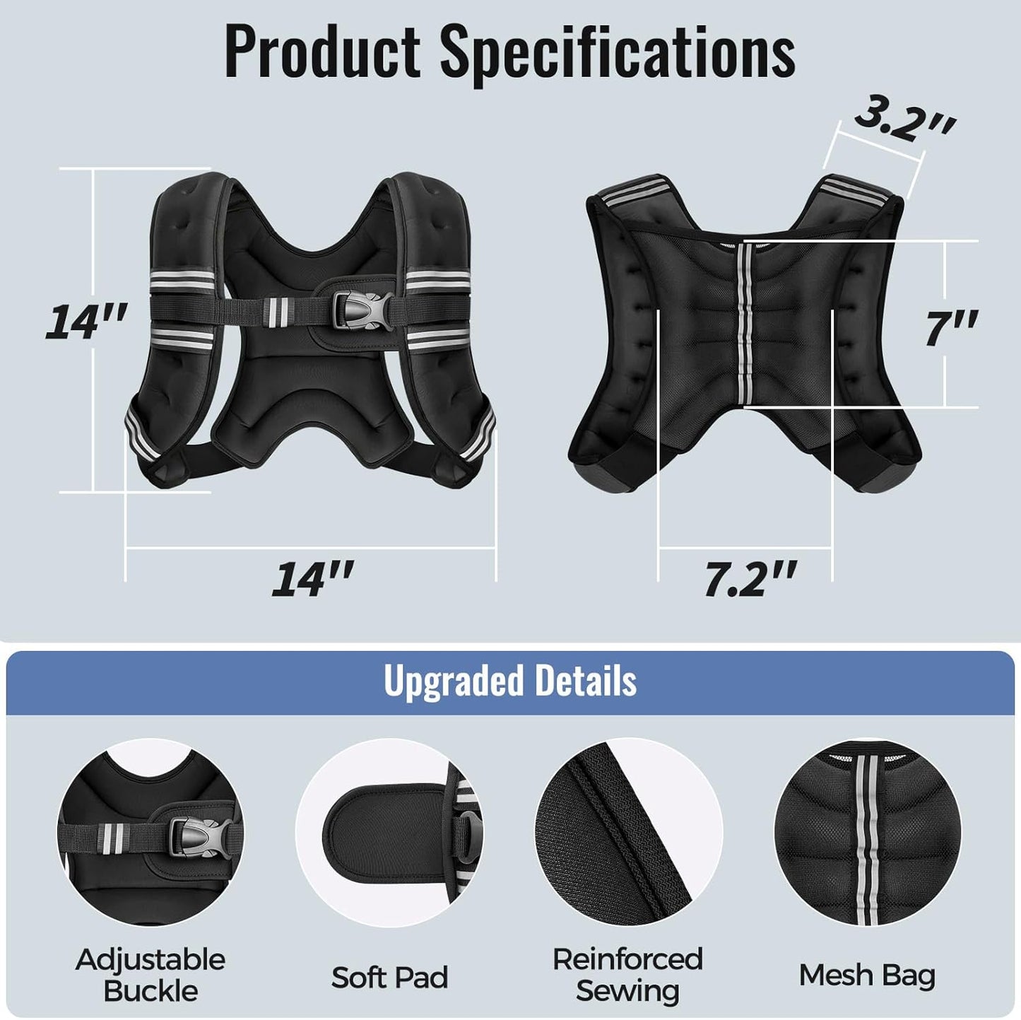 Zeerun Weighted Vest, 6lb/8lb/10lb/12lb/15lb/18lb/20lb/24lb/30lb for Men Women, Reflective Stripe Adjustable Buckle, Comfortable Durable Rucking Vest for Walking Running Strength Training