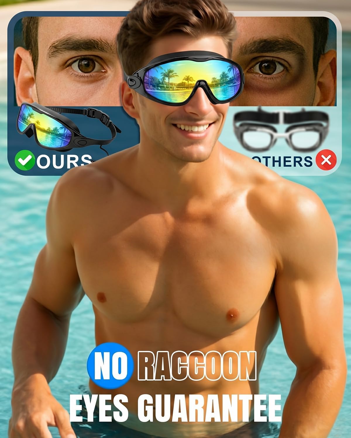 Swim Goggles 2 Pack, Wide View Anti Fog&UV Swimming Goggles for Audlt, No Leaking Swim Glasses for Men Women Kids