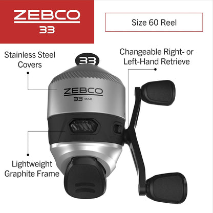 Zebco 33 Spincast Fishing Reel, Changeable Right or Left-Hand Retrieve, Built-in Bite Alert, All-Metal Gears, Pre-Spooled with Zebco Cajun Line