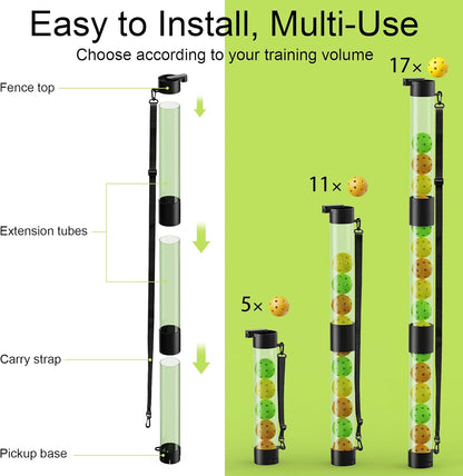 17 Balls Pickleball Ball Retriever & Ball Holder Storage with Strap, Back Saver for Pickleball Accessories, Quick for Pickleball Tube Ball Pickup