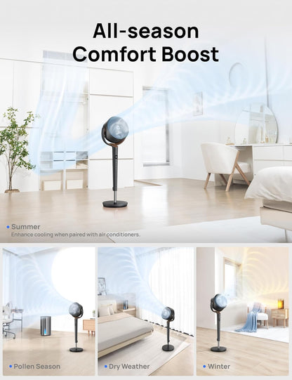 DREO Fan for Bedroom, 120° Oscillating Standing Fans, Quiet Floor Fan with DC Motor, 100ft Pedestal Fans for Room, 9 Speeds, 4 modes, 20dB, 120° Manual Vertical, 37-42" Adjustable Height, 9H Timer