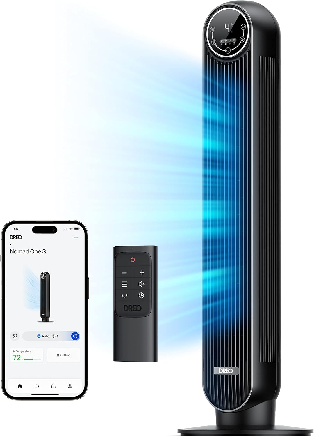 DREO Tower Fan for Bedroom, Smart Oscillating Quiet Floor Fans, Standing Bladeless Fan with Remote and WiFi Voice Control, 4 Modes, 4 Speeds, 8H Timer, 28dB, Works with Alexa/Google