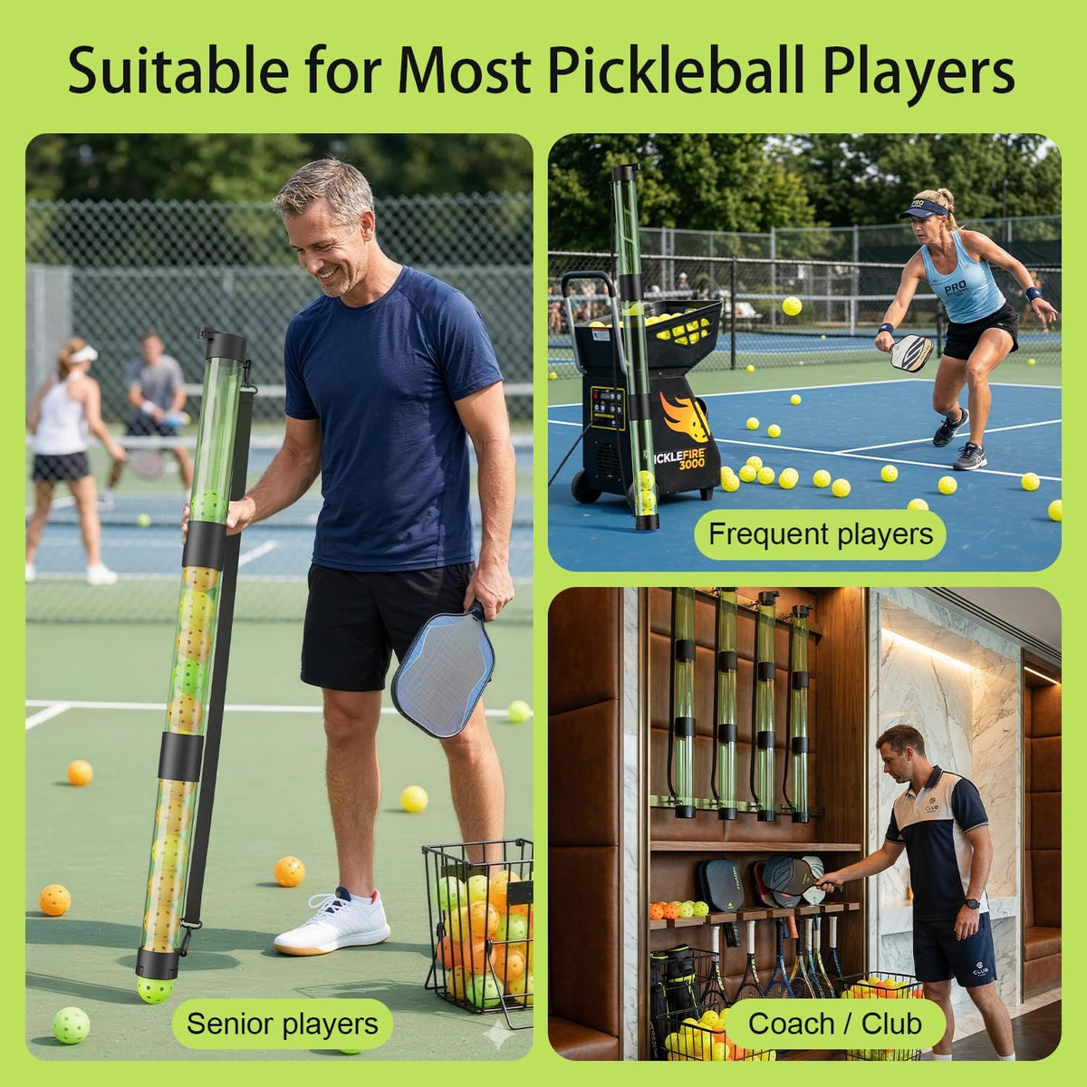 17 Balls Pickleball Ball Retriever & Ball Holder Storage with Strap, Back Saver for Pickleball Accessories, Quick for Pickleball Tube Ball Pickup
