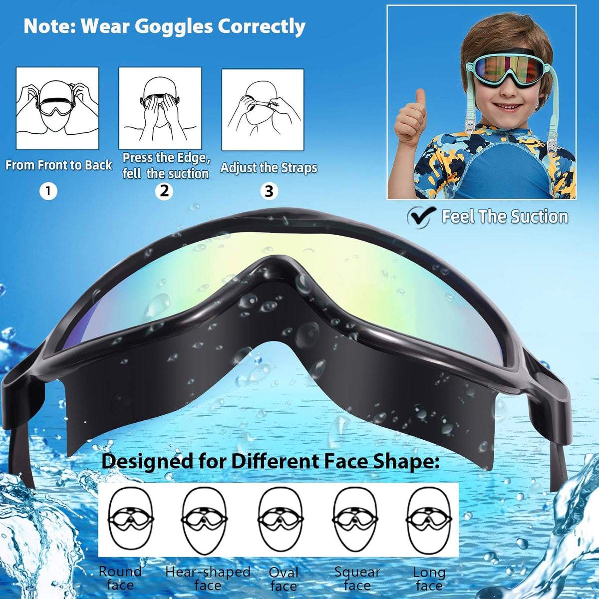 Seago Swim Goggles 2 Pack Anti-Fog Anti-UV Wide View Swimming Goggles for Kids 3-14