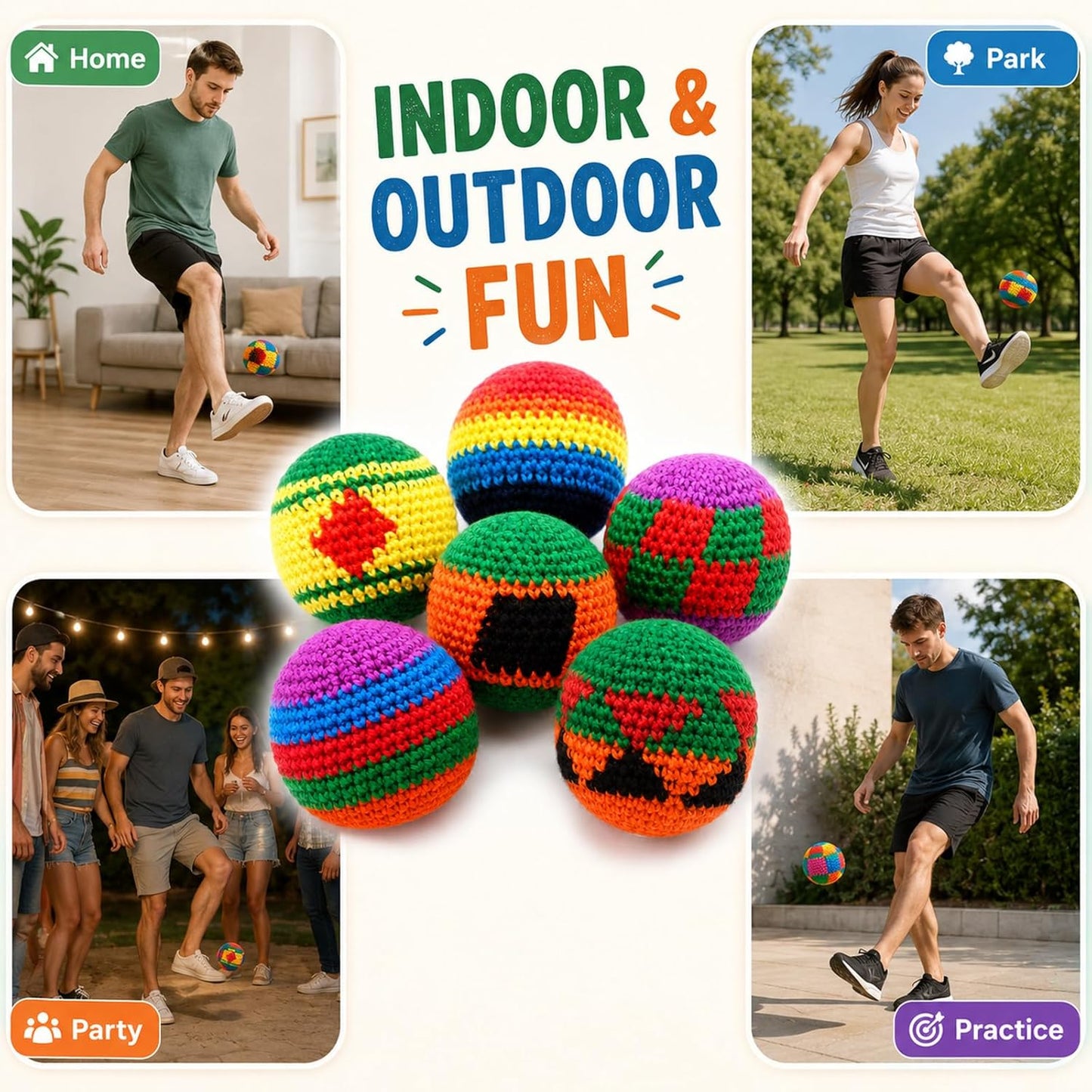 Footbag - 2 Panel Sand Filled Foot Bag, Soft Suede Kicking Bag for Adults, Freestyle Kick Ball for Practice, Outdoor Games, Party Activities