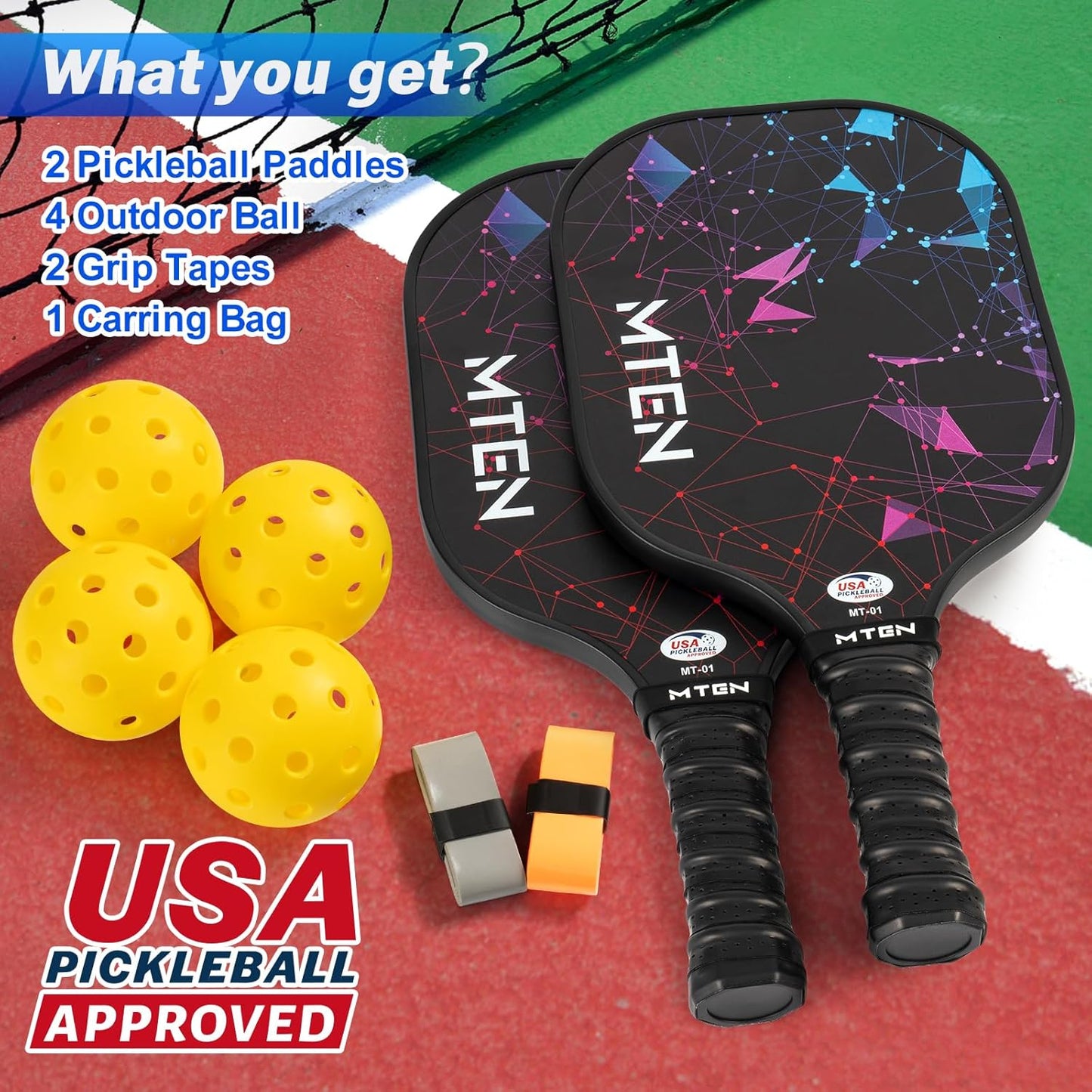 Pickleball Paddles Set of 2 or 4, or Single Paddle – USAPA Approved Fiberglass Surface Pickleball Rackets Set for Men & Women